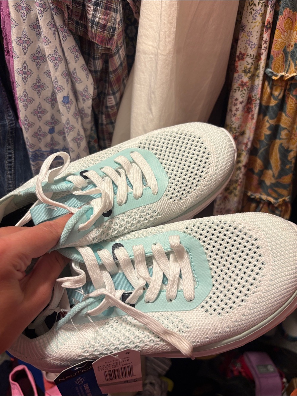Nautica Women's Mint and White Knit Lace-Up Athletic Sneakers